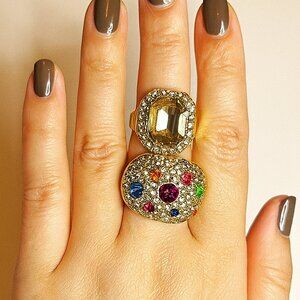 NWT Melrose and Market's Gold Tone Cocktail Crystal Ring Set